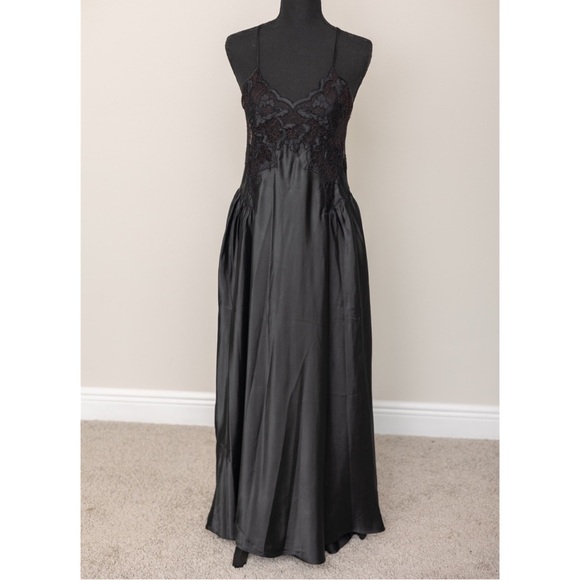 80s Black Lace See Through Natori Nightgown Saks Fifth Avenue Size M-L - Picture 3 of 7